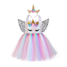 Load image into Gallery viewer, New Kids Unicorn Costumes For Girls Unicorn Tutu Dress With Gold Headband Wings Princess Girls Halloween Party Dress  2-10 Years