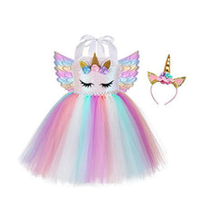 Load image into Gallery viewer, New Kids Unicorn Costumes For Girls Unicorn Tutu Dress With Gold Headband Wings Princess Girls Halloween Party Dress  2-10 Years